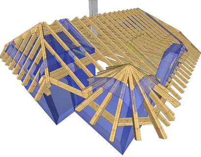 visione in 3D della progettazione del tetto in legno